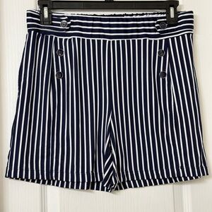 Robert Louis high-waisted shorts navy blue & white vertical stripe button Size L